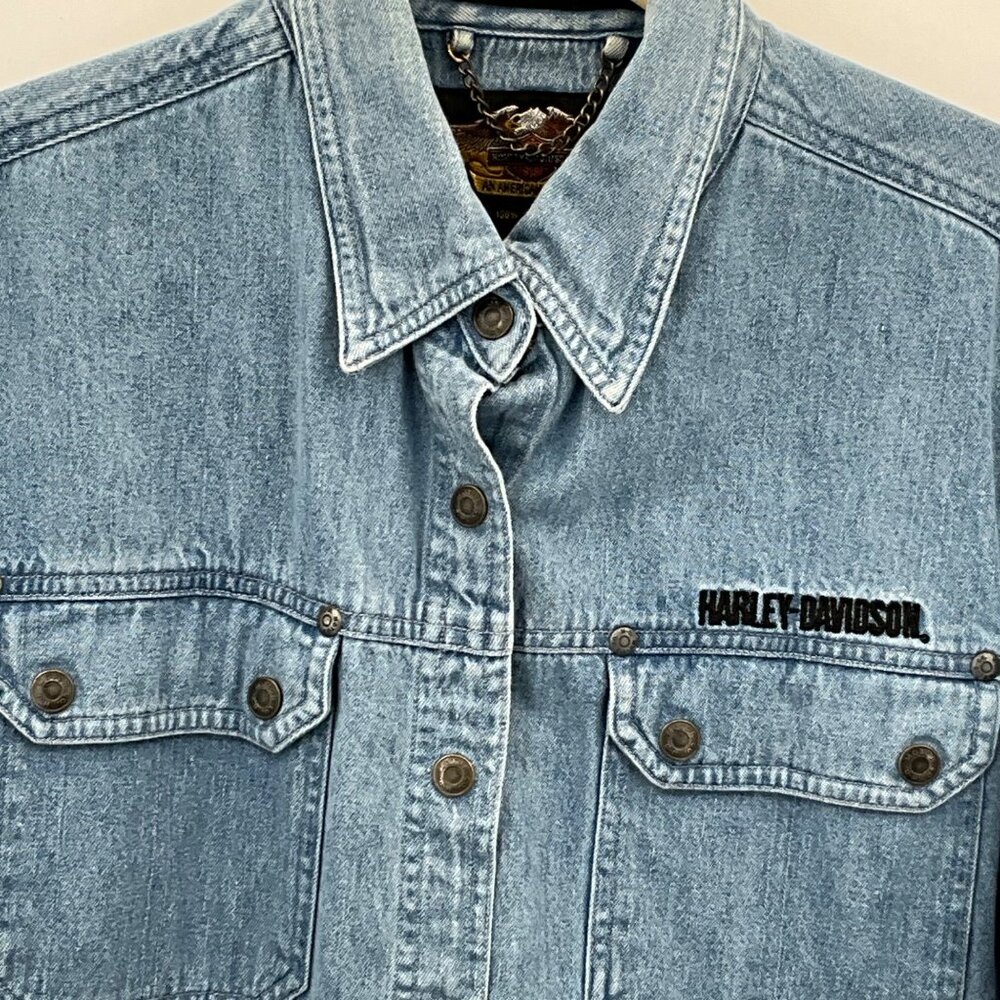 Harley-Davidson Women's Denim Short-Sleeve Medium Snap Up‎ Shirt